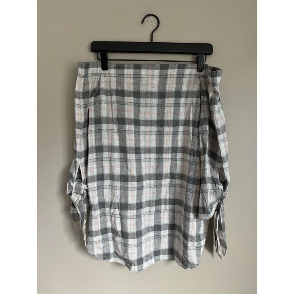 CLUB MONACO Wool Blend Grey & Peach Plaid Off-The-Shoulder Top